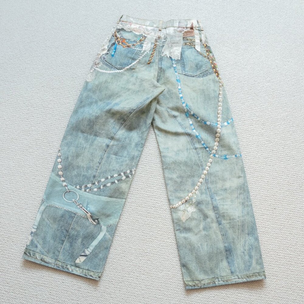 Acne Studios Lace and Pearl Chain Print Wide-Leg Denim Trousers - Picture 3 of 9